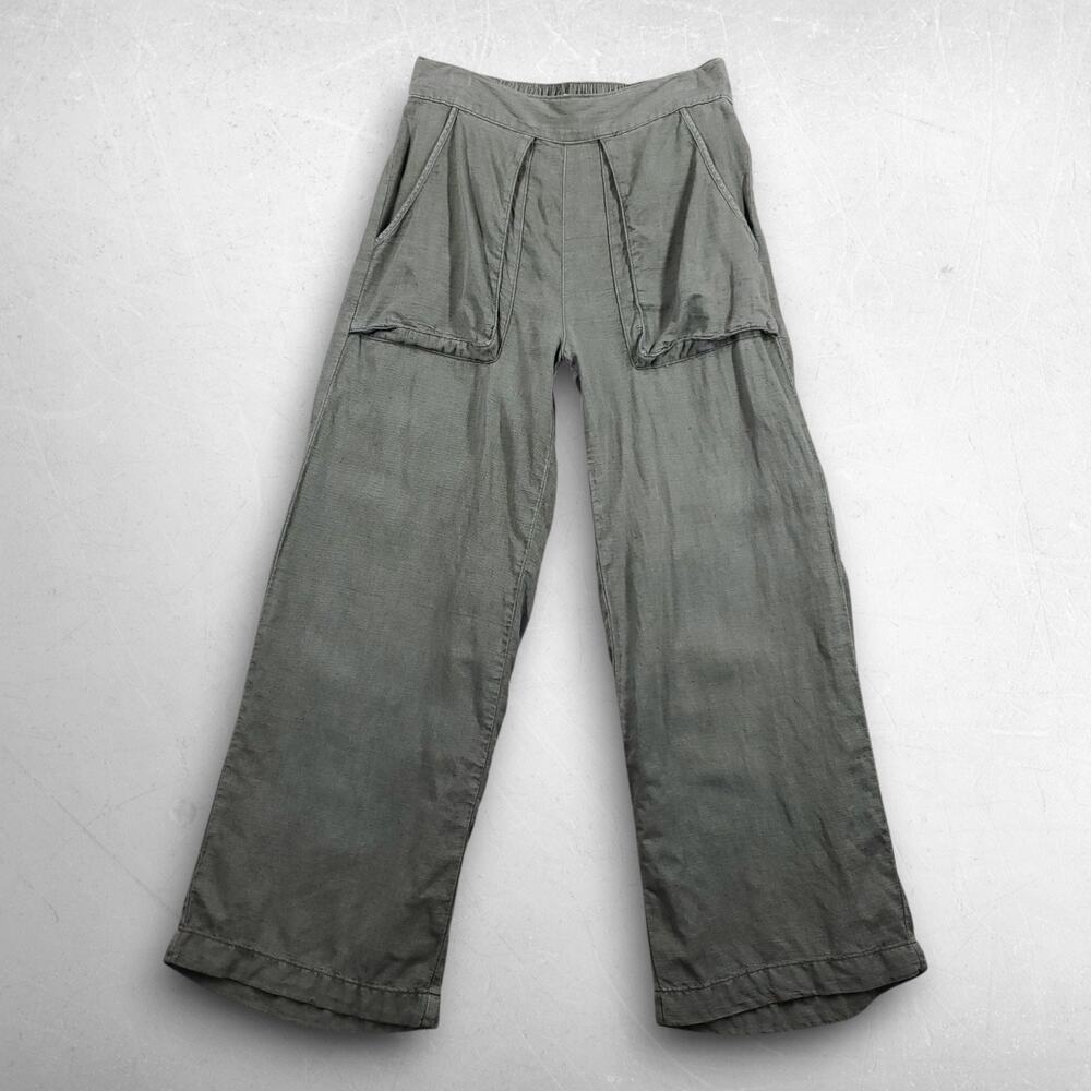 Cynthia Rowley Pull On Wide Leg Utility Pants Women S Olive Linen Blend Boho